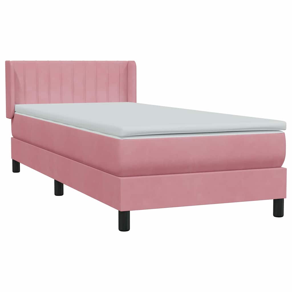 Sommier à lattes de lit avec matelas rose 90x210 cm velours