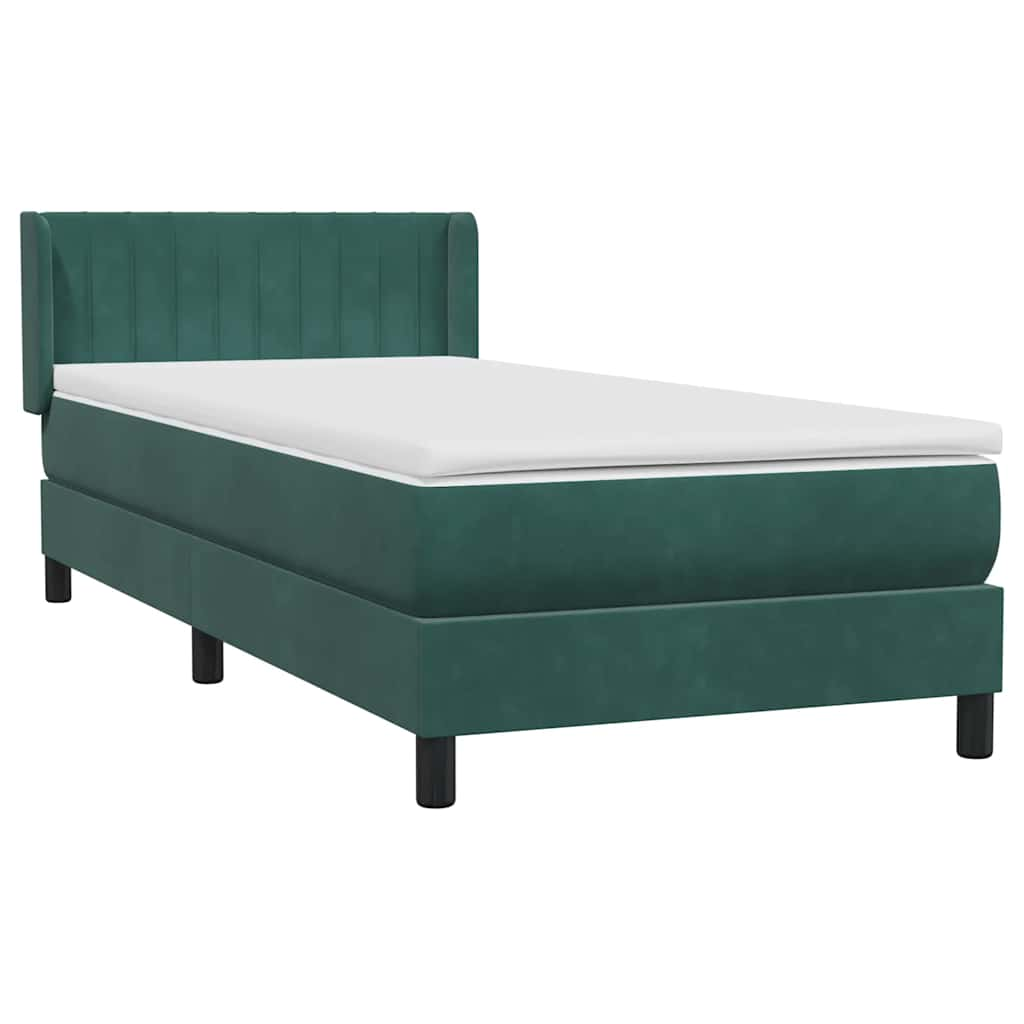 Dark green slatted bed base and mattress 100x210cm velvet