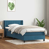 Dark blue slatted bed base and mattress 100x210cm velvet