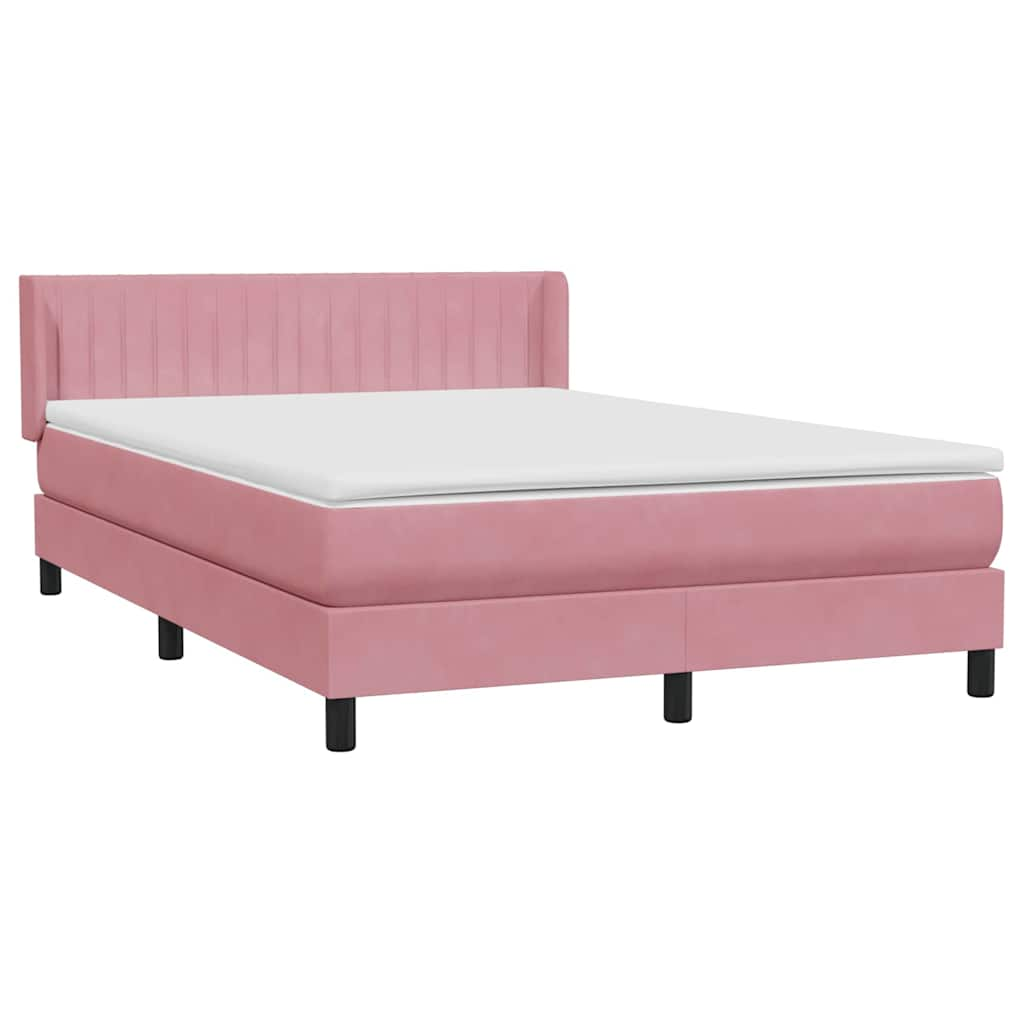 Sommier à lattes de lit avec matelas rose 140x210 cm velours