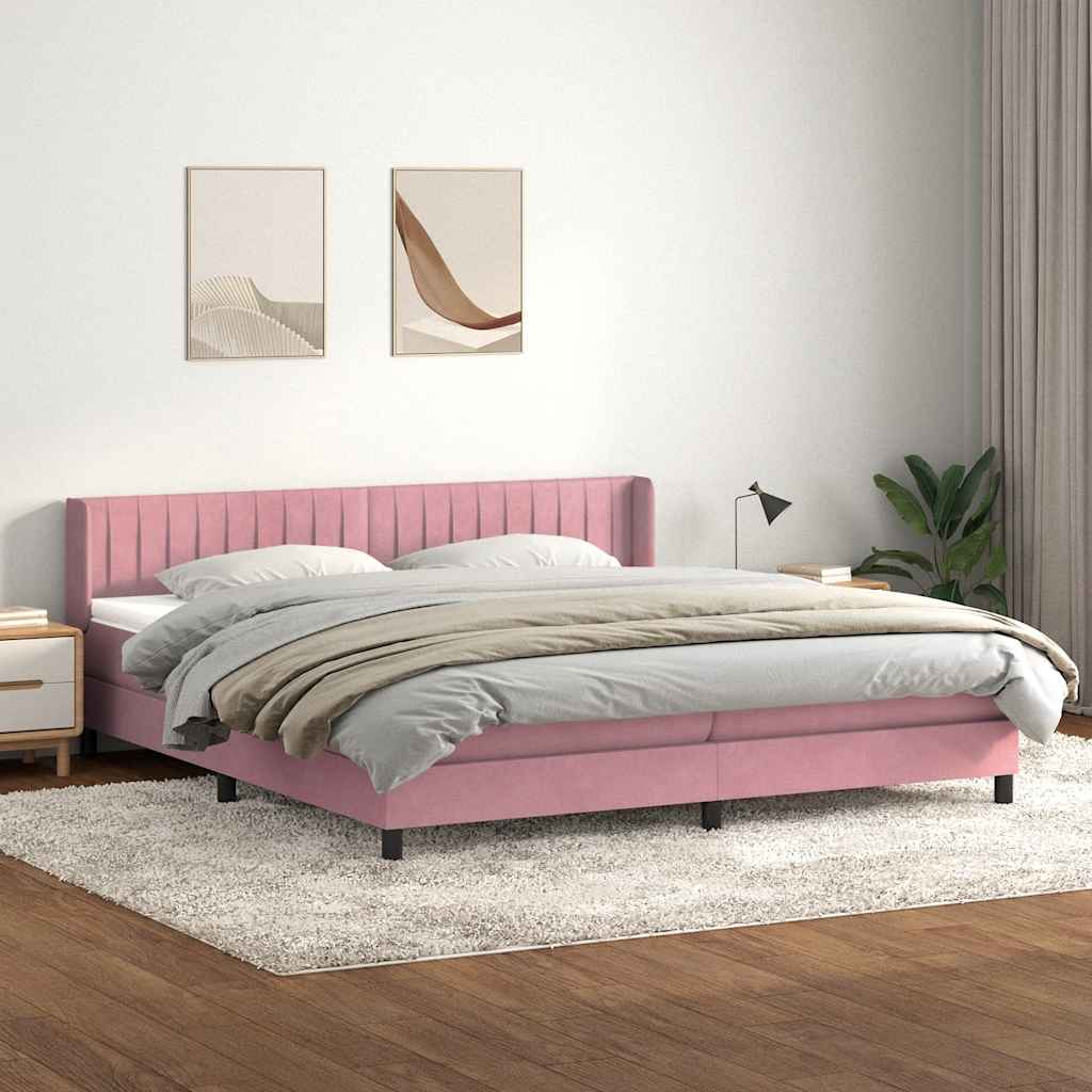 Sommier à lattes de lit avec matelas rose 180x210 cm velours