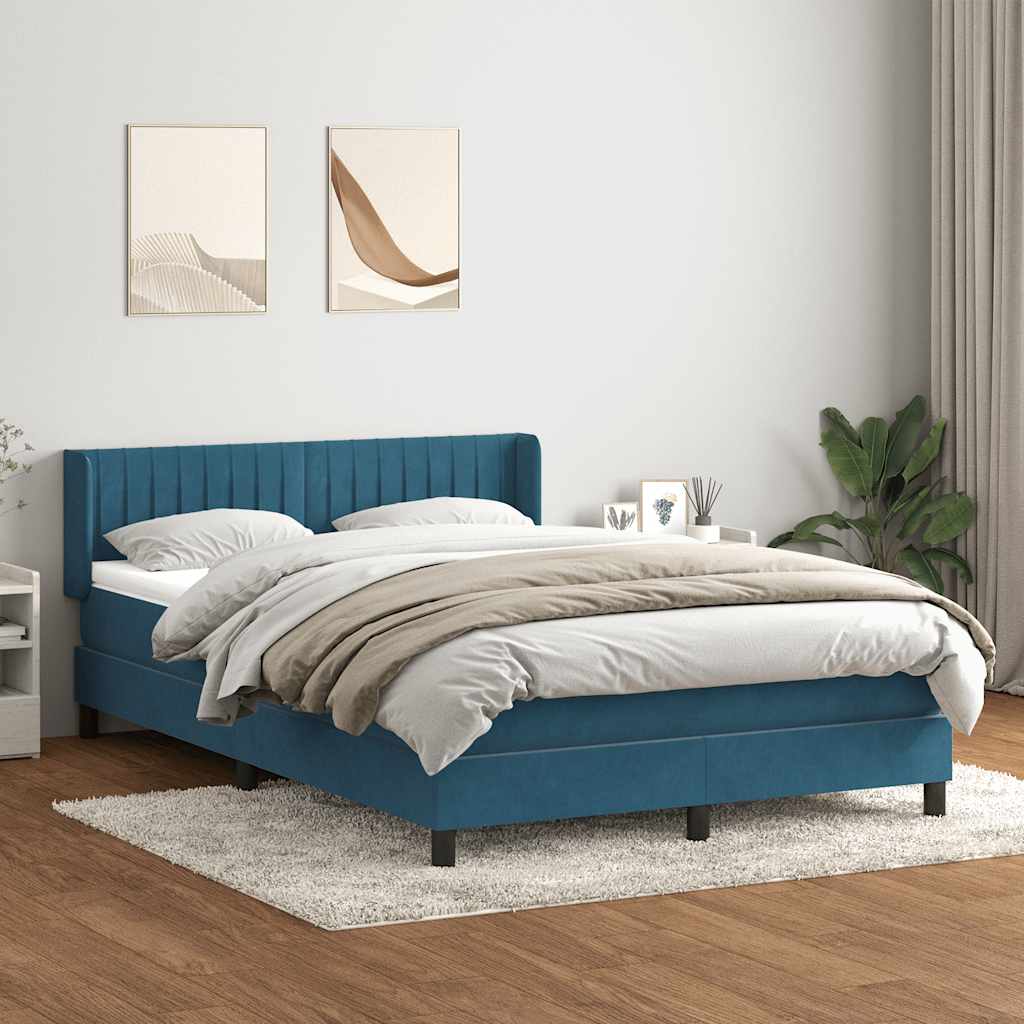 Dark Blue 160x220cm Velvet Bed Slatted Base and Mattress