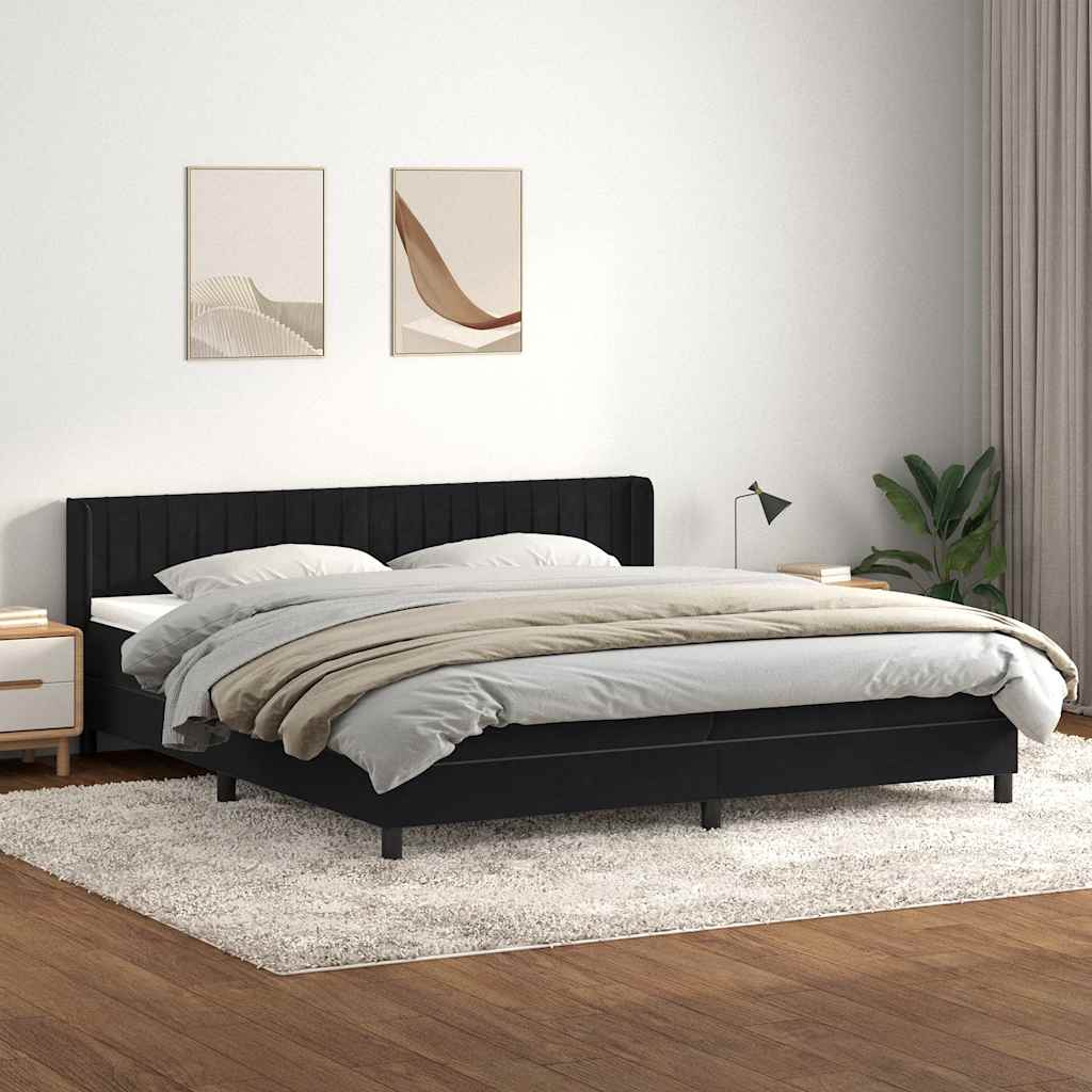 Slatted bed base with black mattress 200x220 cm velvet