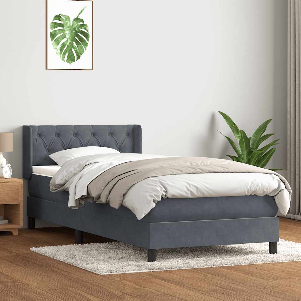 Sommier à lattes de lit et matelas gris foncé 80x210 cm velours