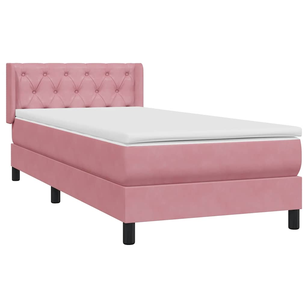 Sommier à lattes de lit avec matelas rose 80x210 cm velours