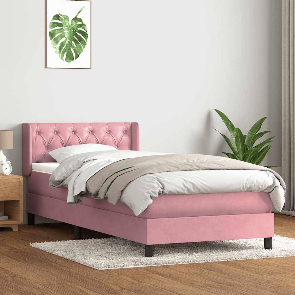 Sommier à lattes de lit avec matelas rose 80x210 cm velours