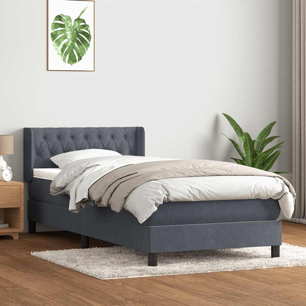 Sommier à lattes de lit et matelas gris foncé 90x210 cm velours