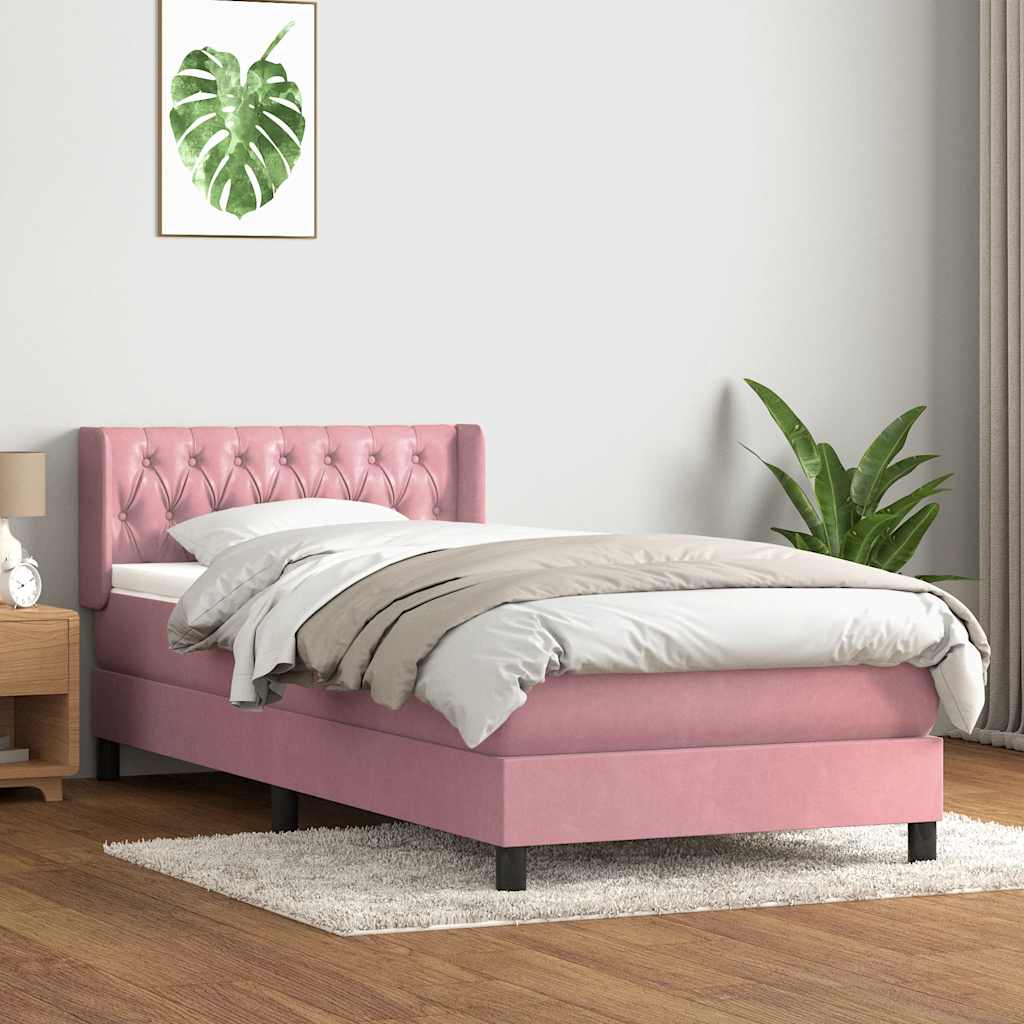 Sommier à lattes de lit avec matelas rose 100x210 cm velours