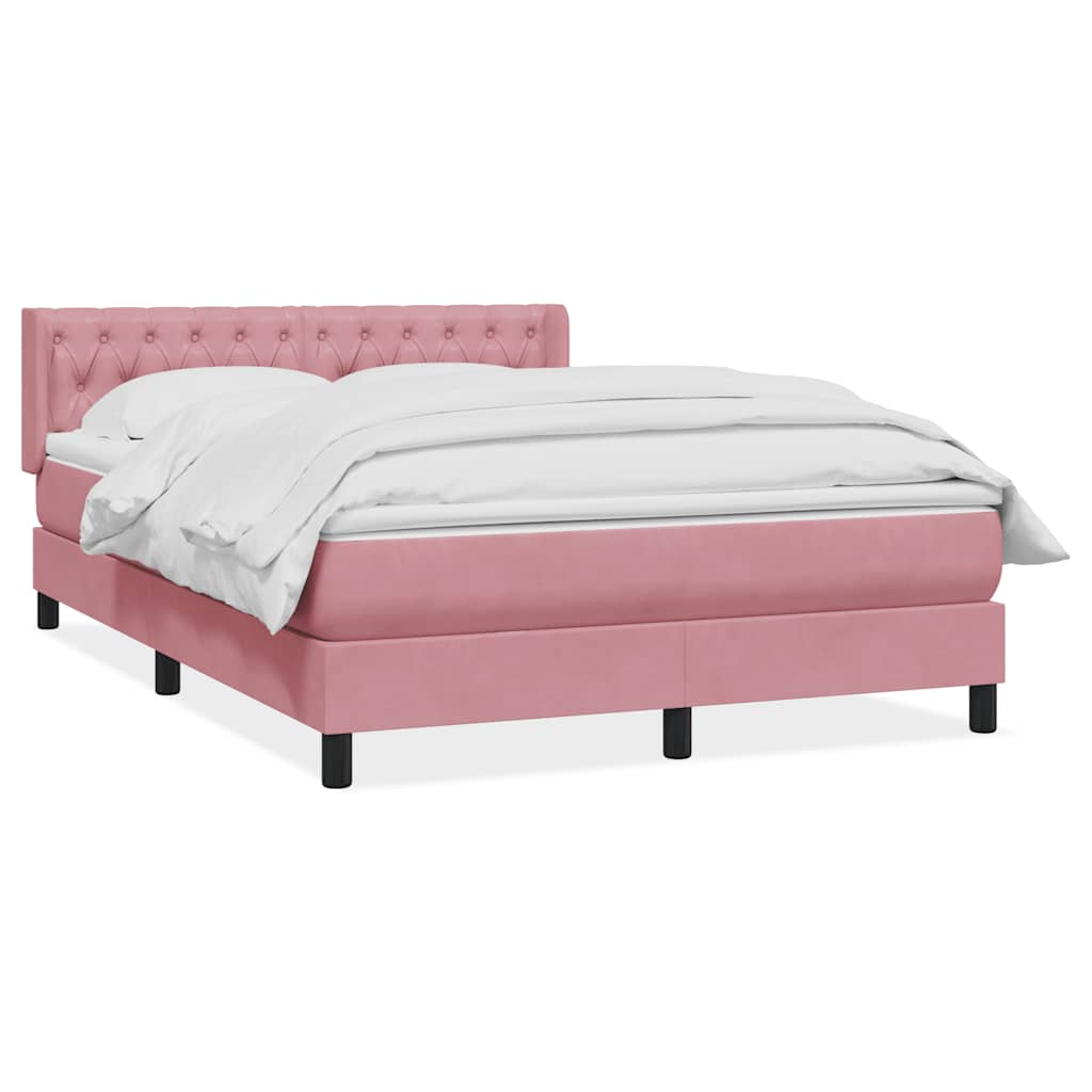 Sommier à lattes de lit avec matelas rose 140x210 cm velours