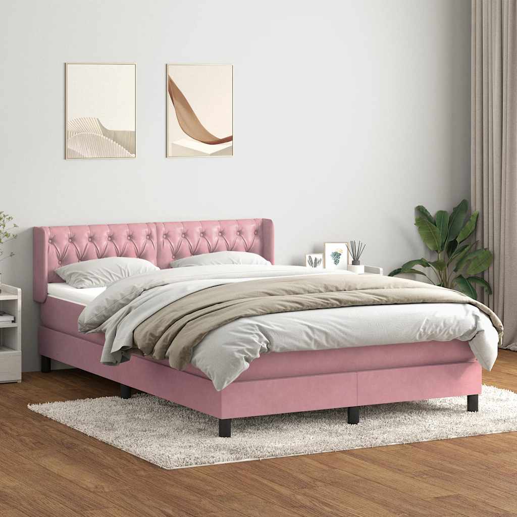 Sommier à lattes de lit avec matelas rose 140x210 cm velours