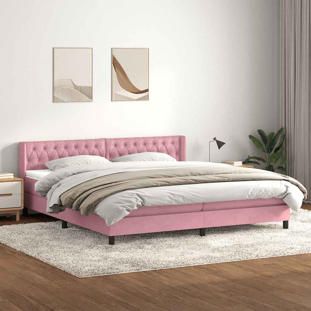 Sommier à lattes de lit avec matelas rose 180x210 cm velours