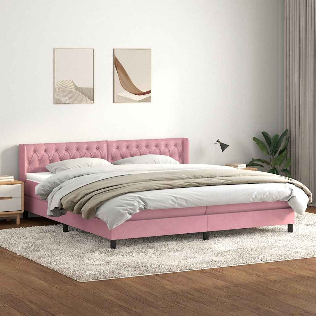 Sommier à lattes de lit avec matelas rose 200x210 cm velours