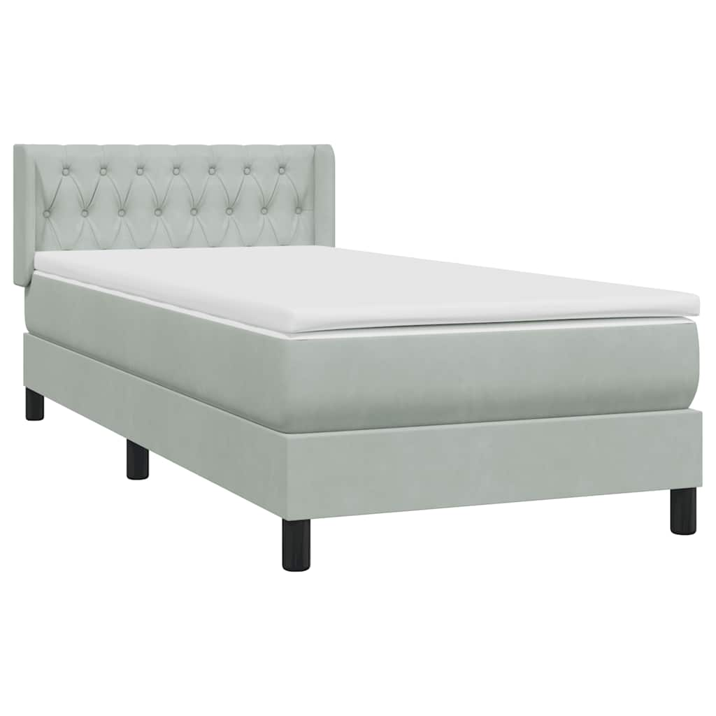 Sommier à lattes de lit et matelas gris clair 90x220 cm velours