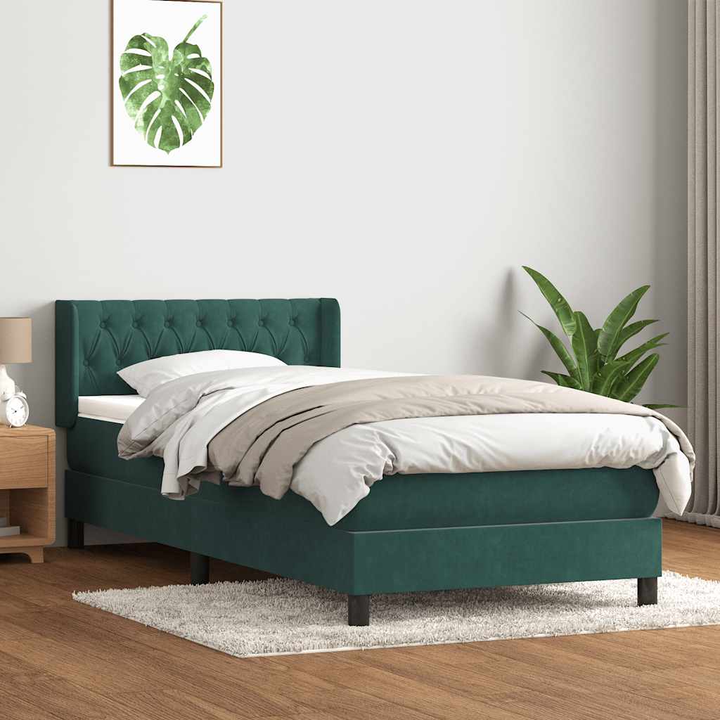 Sommier à lattes de lit et matelas vert foncé 100x220cm velours