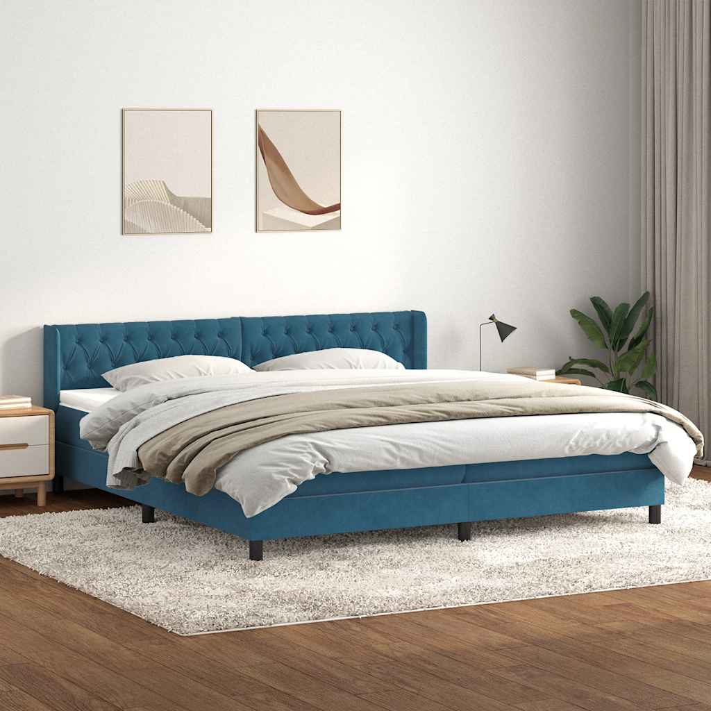 Dark blue slatted bed base and mattress 180x220cm velvet