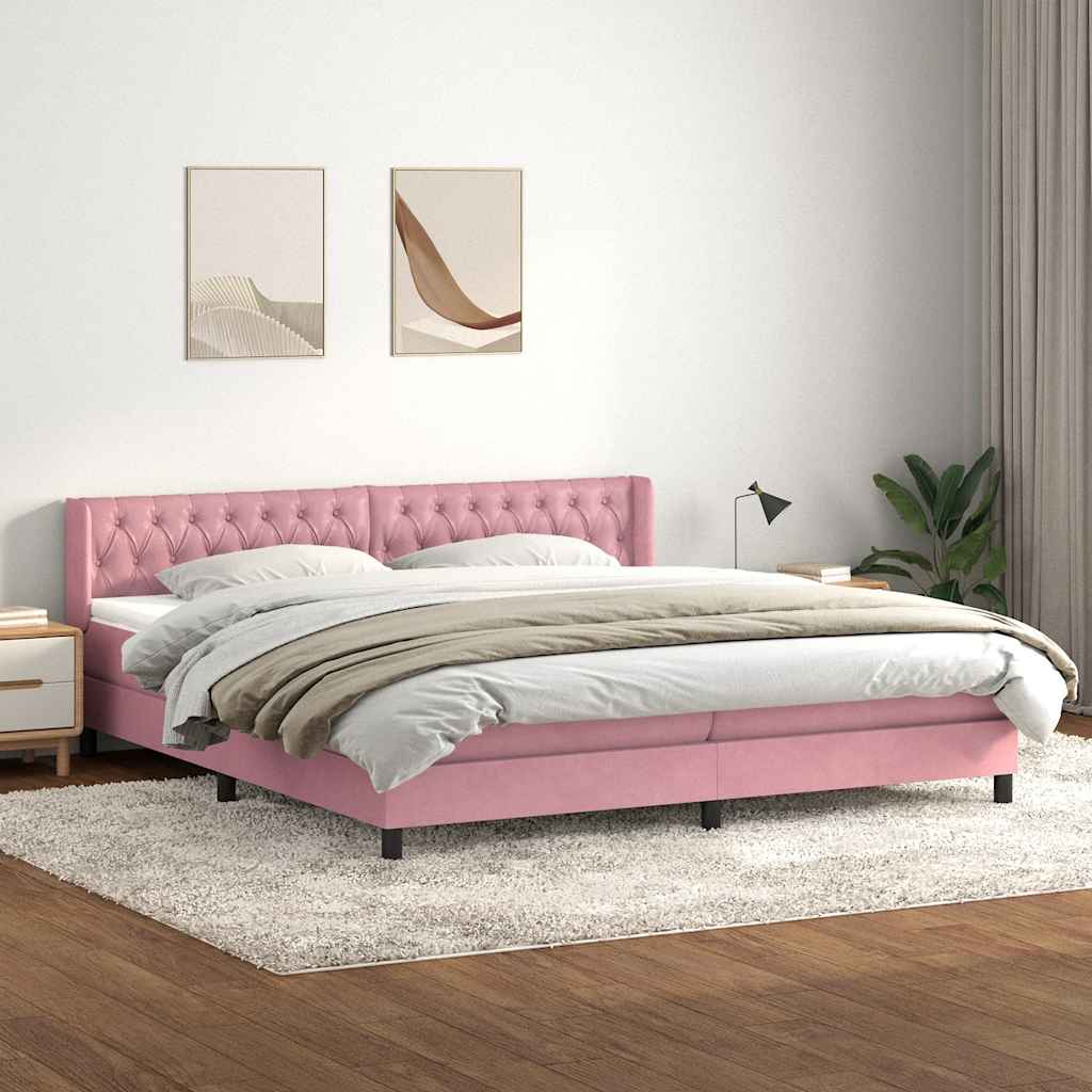 Sommier à lattes de lit avec matelas rose 180x220 cm velours