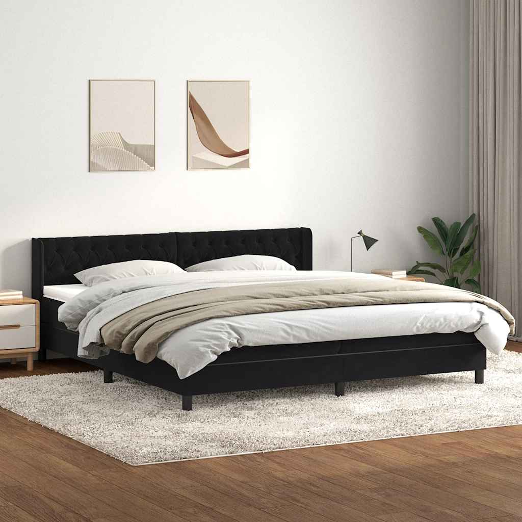 Slatted bed base with black mattress 200x220 cm velvet