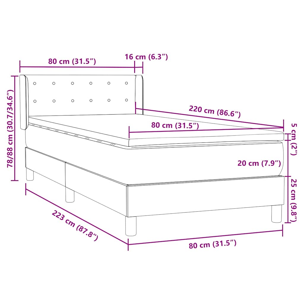 Sommier à lattes de lit avec matelas rose 80x220 cm velours