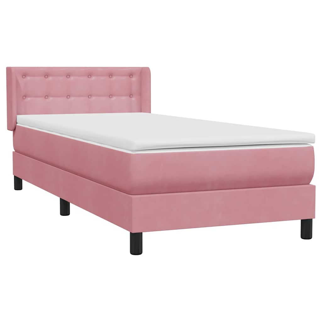 Sommier à lattes de lit avec matelas rose 100x220 cm velours