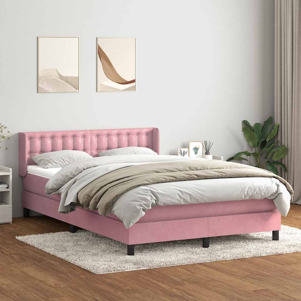 Sommier à lattes de lit avec matelas rose 140x220 cm velours