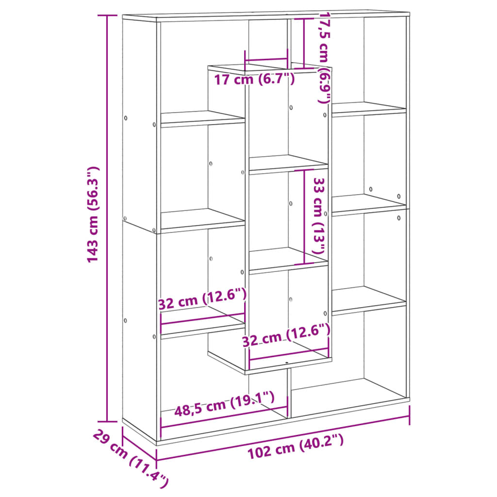 Bibliothèque sonoma gris 102x29x143 cm bois d'ingénierie