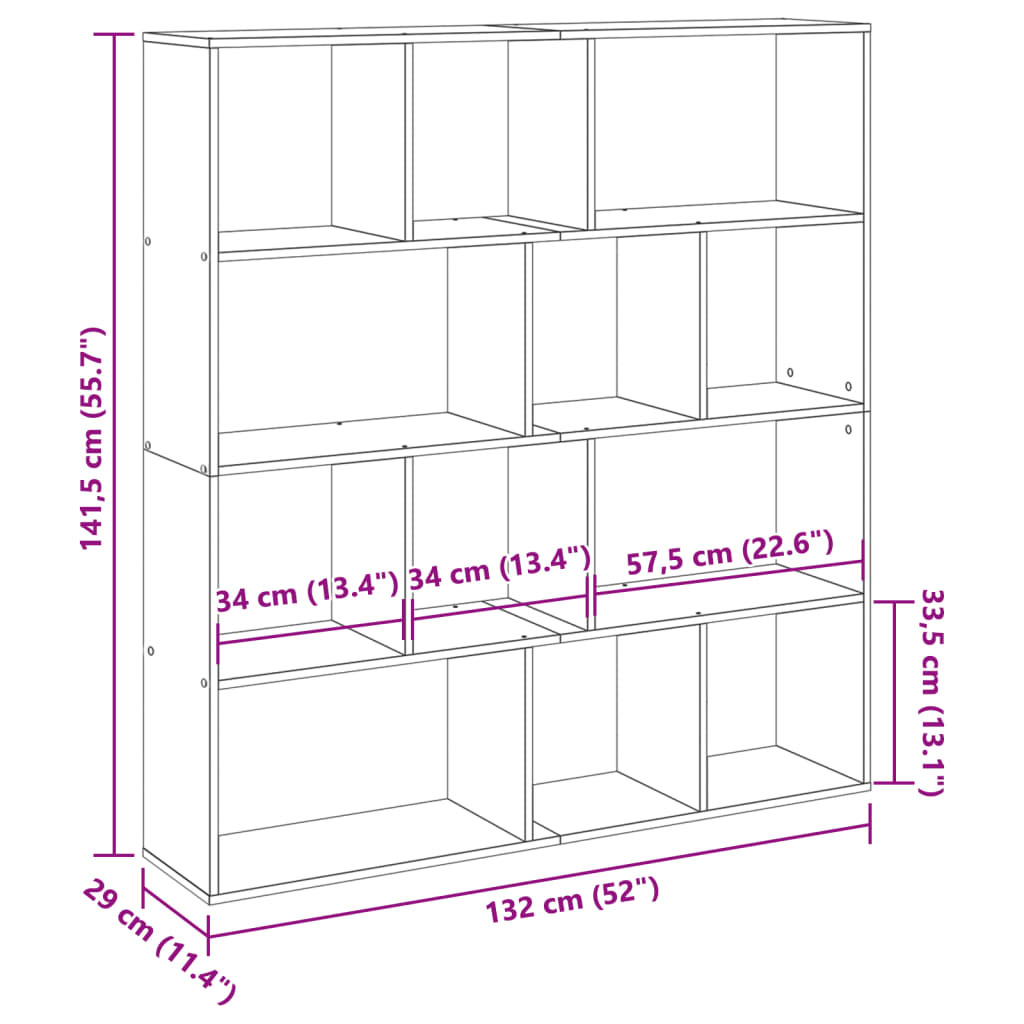 Bibliothèque chêne marron 132x29x141,5 cm bois d'ingénierie