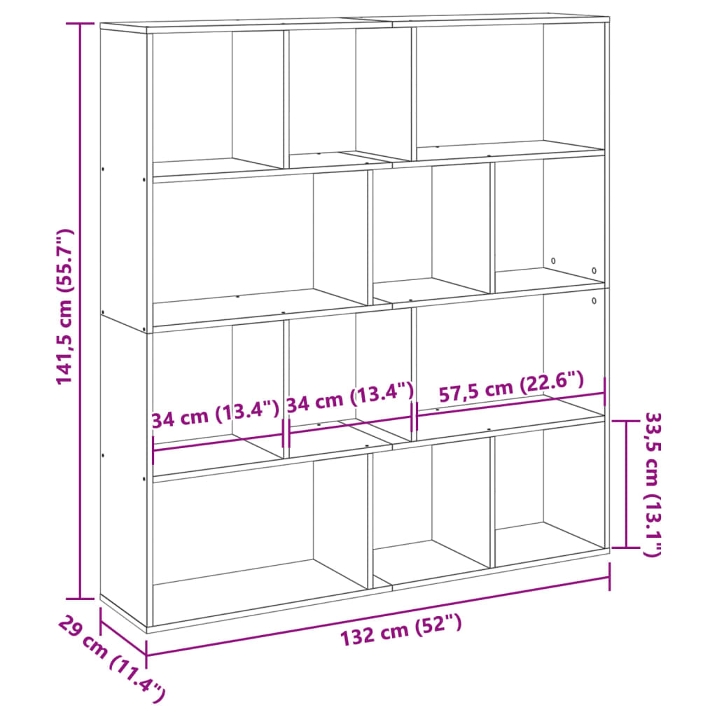 Bibliothèque chêne artisanal 132x29x141,5 cm bois d'ingénierie