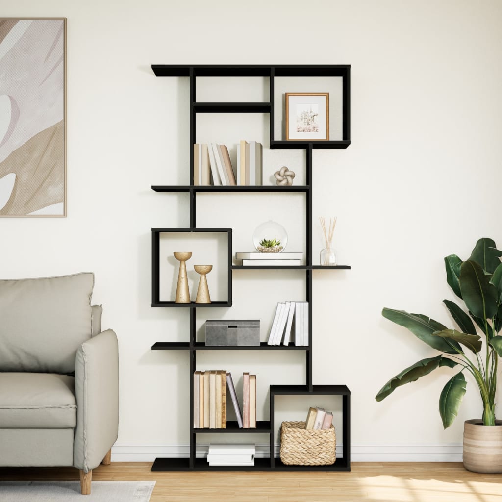 Black bookcase 92x29x188 cm engineered wood