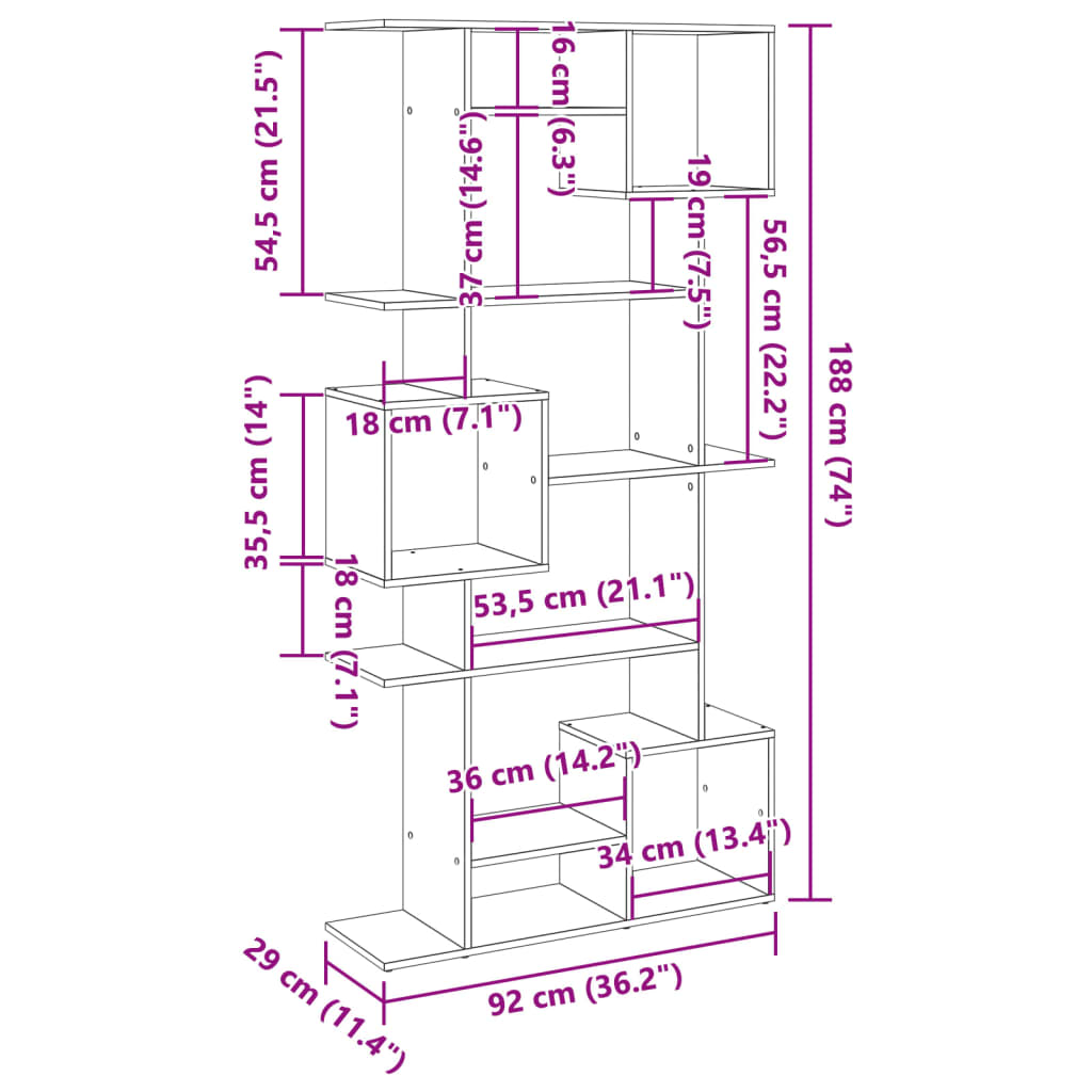 Black bookcase 92x29x188 cm engineered wood