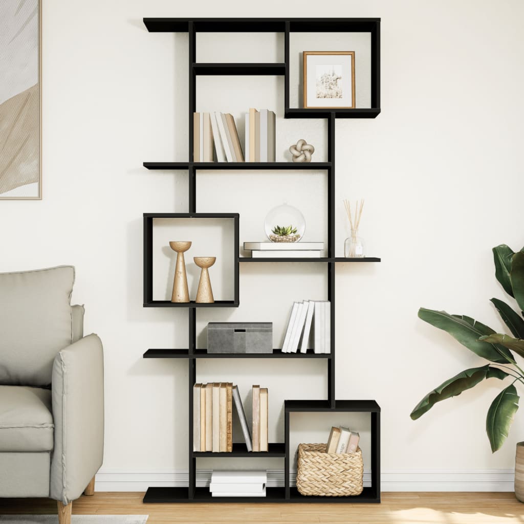 Black bookcase 92x29x188 cm engineered wood