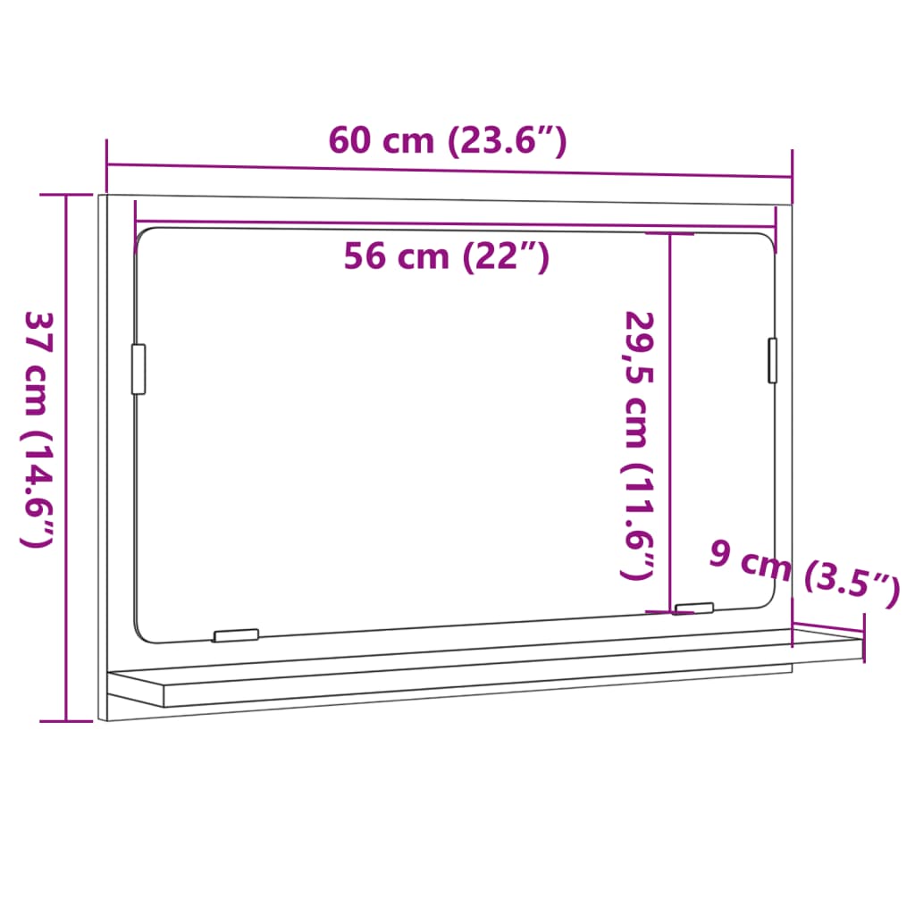 Étagère de salle de bain à miroir chêne sonoma bois ingénierie