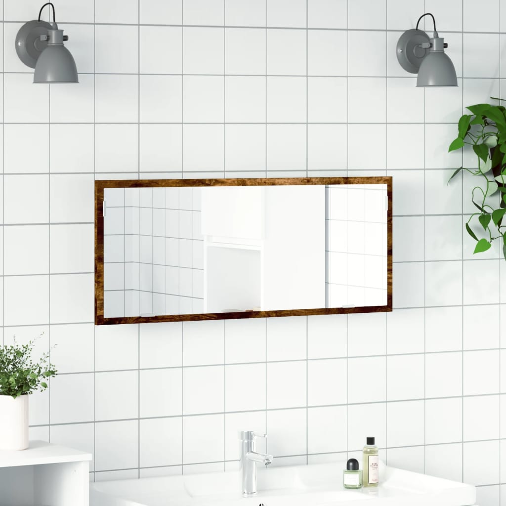 Miroir de salle de bain à LED chêne fumé bois d'ingénierie