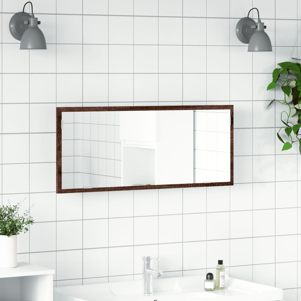 Miroir de salle de bain à LED chêne marron bois d'ingénierie