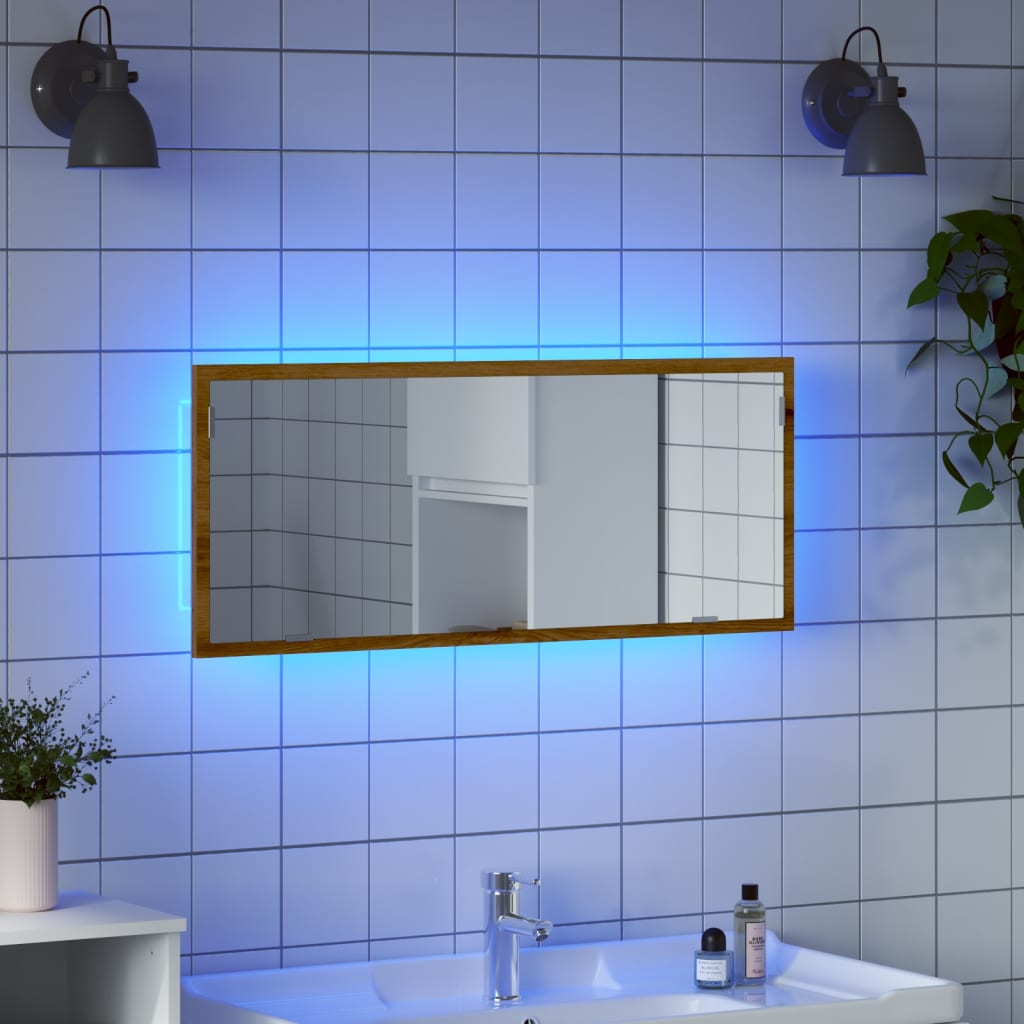 Miroir de salle de bain à LED chêne artisanal bois d'ingénierie