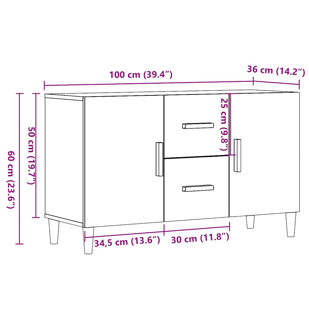 Buffet vieux bois 100x36x60 cm bois d'ingénierie