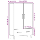 Buffet haut vieux bois 70x31x115 cm bois d'ingénierie