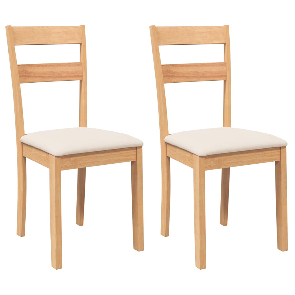 Chaises à manger coussins 2 pcs naturel bois massif caoutchouc