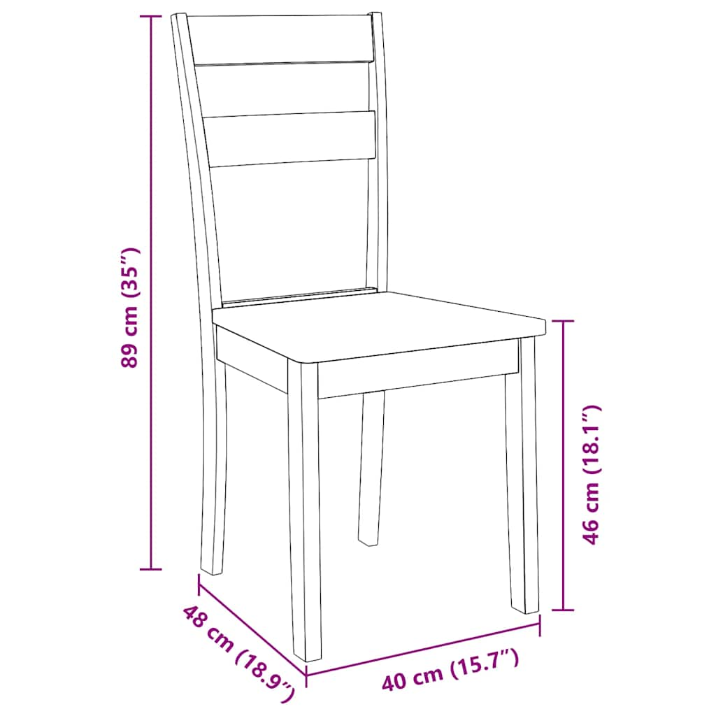 Chaises à manger 2 pcs bois massif naturel caoutchouc