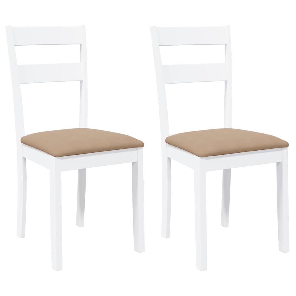 Chaises à manger coussins 2 pcs blanc bois massif caoutchouc