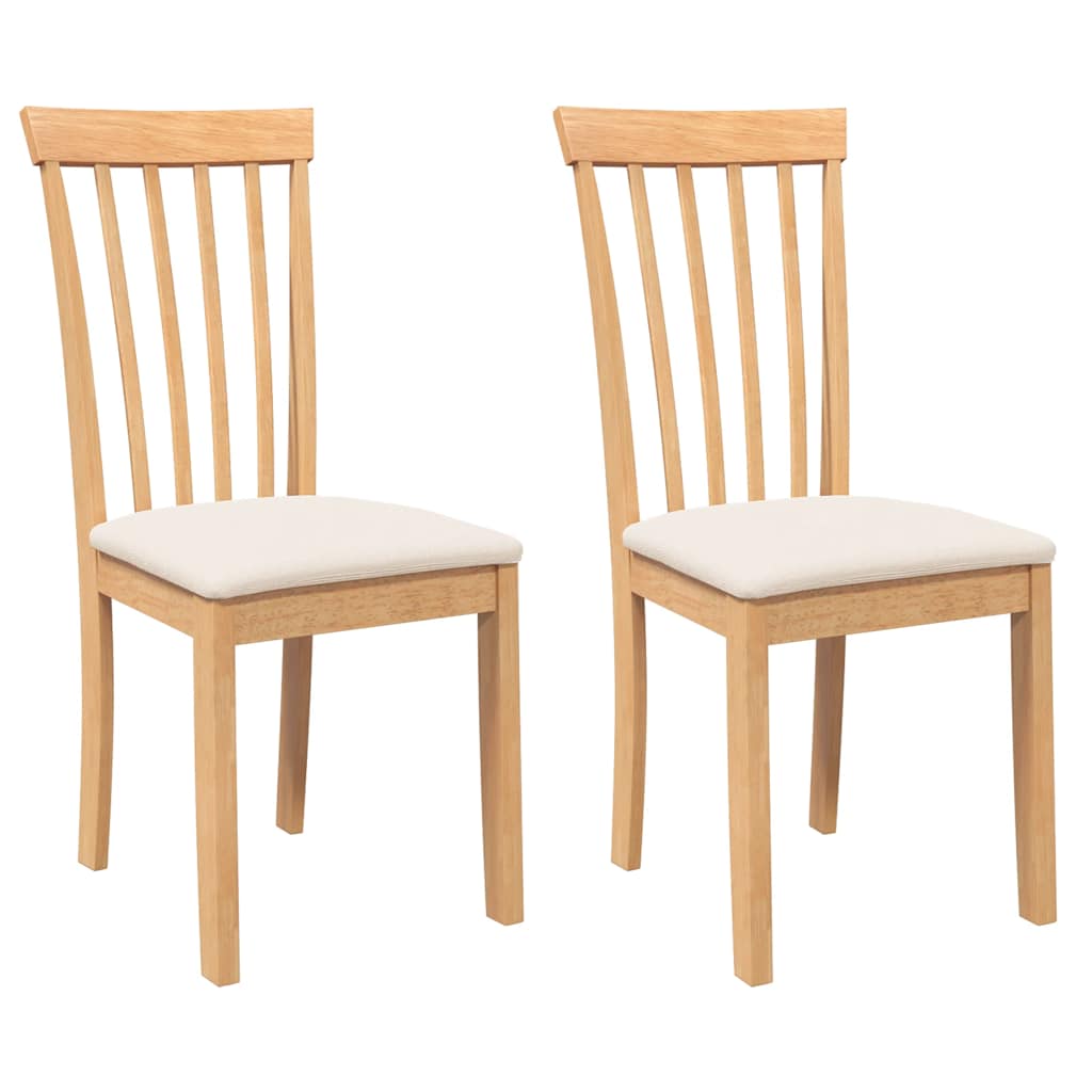 Chaises à manger coussins 2 pcs naturel bois massif caoutchouc