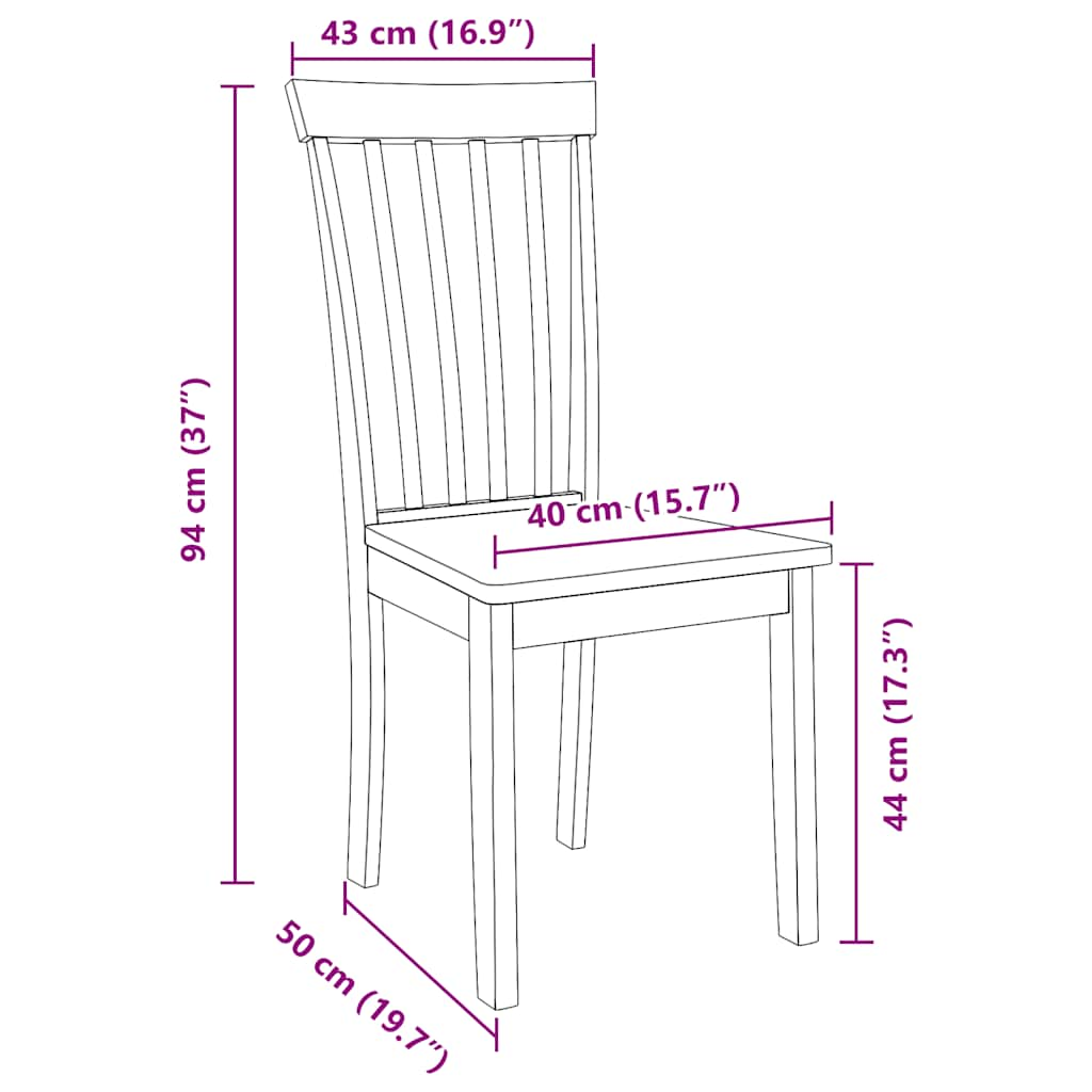 Chaises à manger 2 pcs bois massif naturel caoutchouc