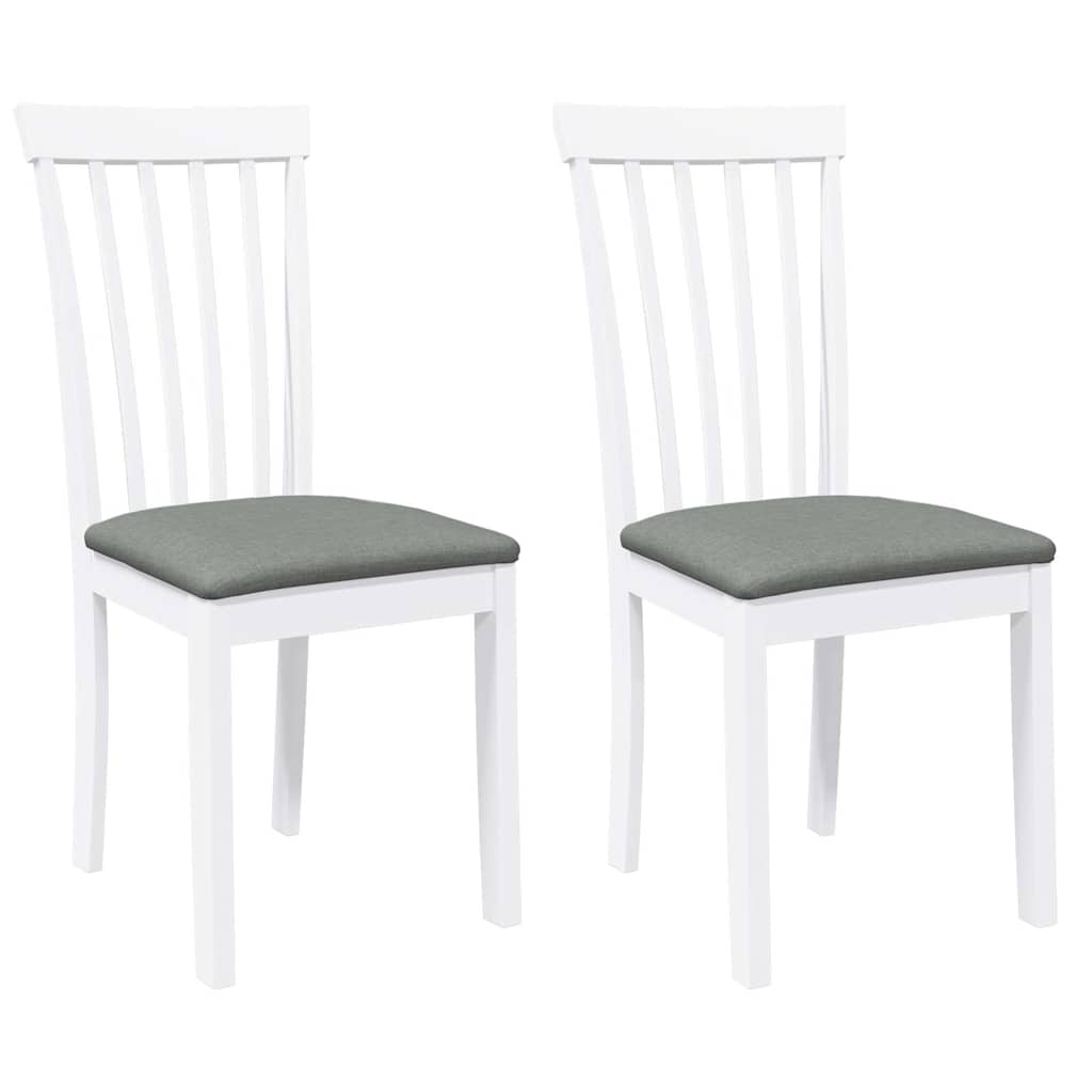 Chaises à manger coussins 2 pcs blanc bois massif caoutchouc