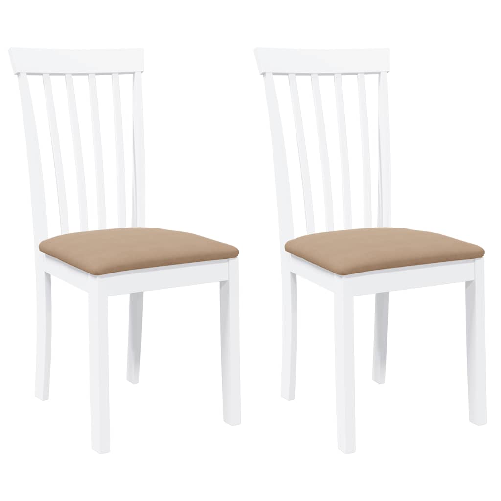 Chaises à manger coussins 2 pcs blanc bois massif caoutchouc