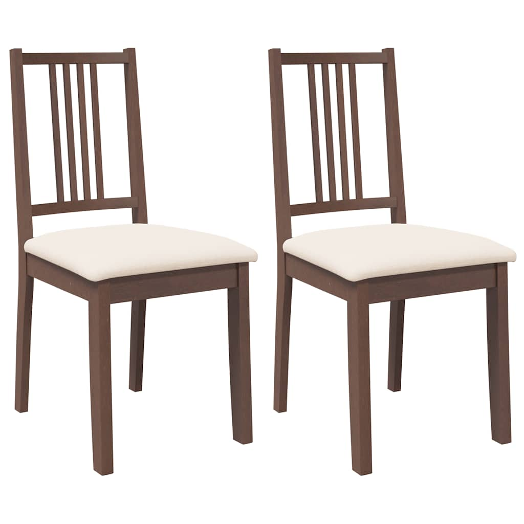 Chaises à manger coussins 2 pcs marron bois massif caoutchouc