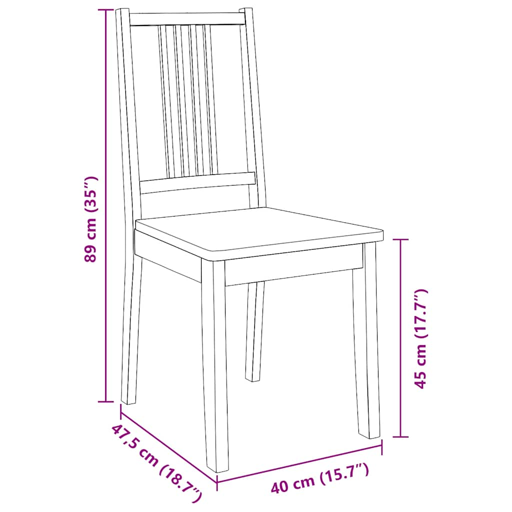 Chaises à manger 2 pcs bois massif naturel caoutchouc