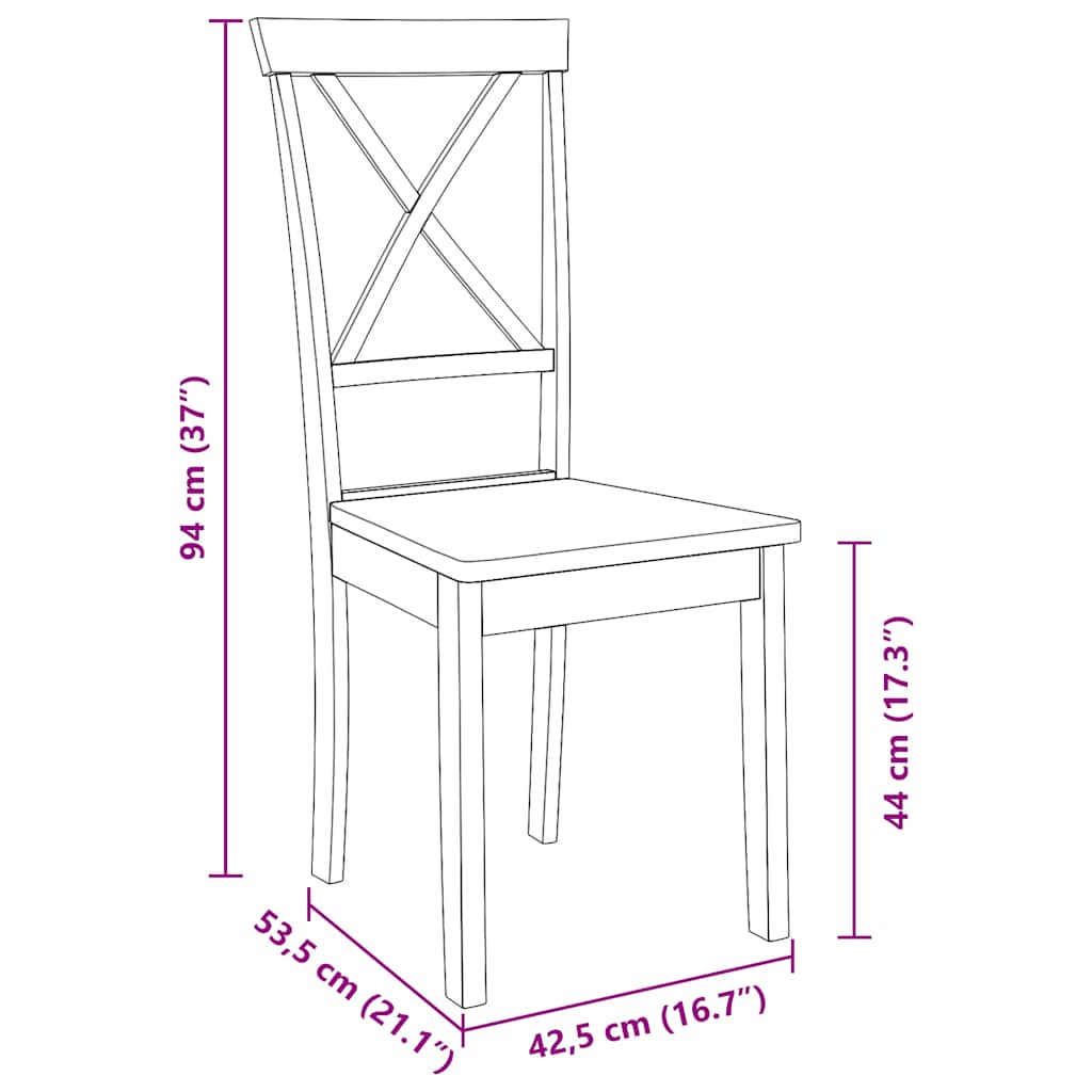 Chaises à manger 2 pcs bois massif caoutchouc