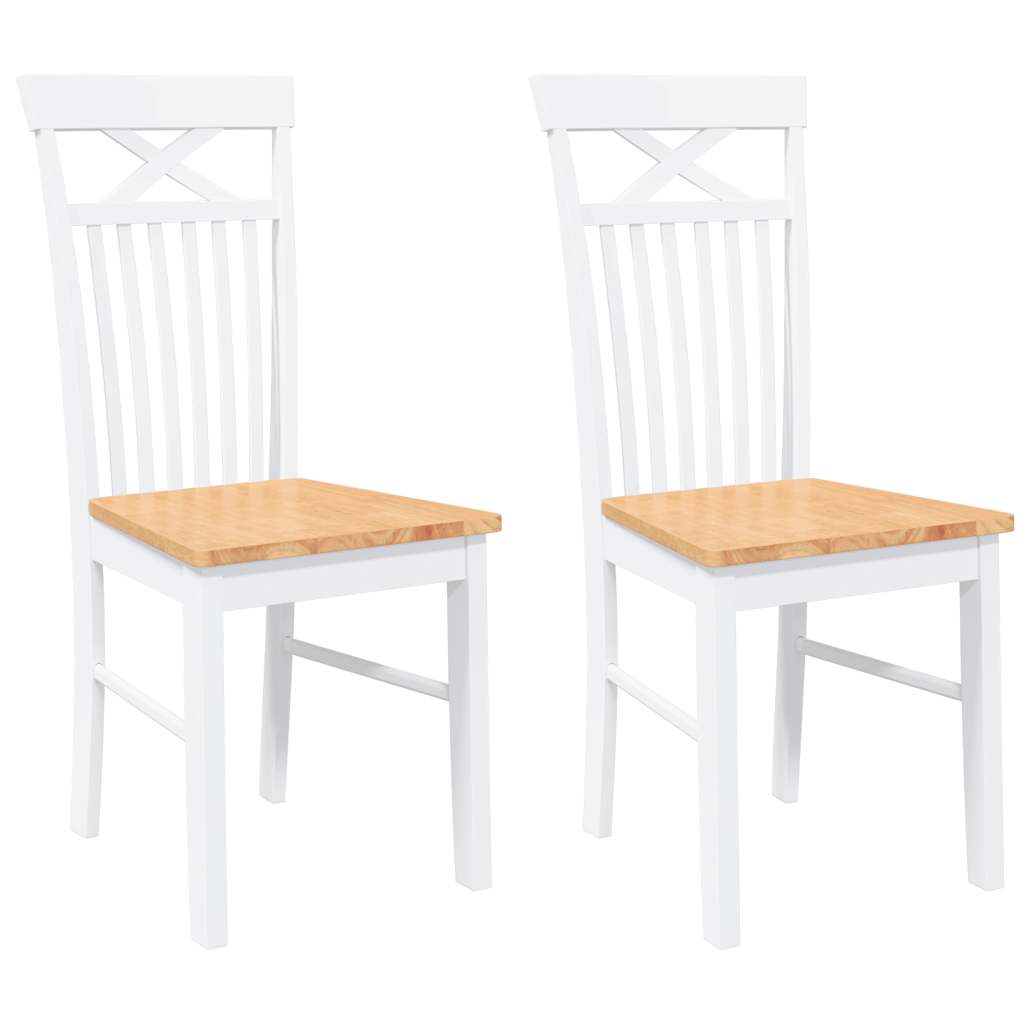 Chaises à manger 2 pcs blanc bois massif caoutchouc