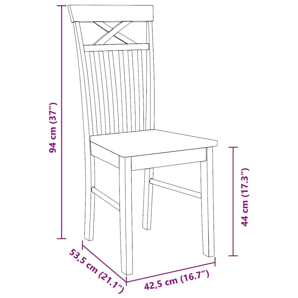 Chaises à manger 2 pcs blanc bois massif caoutchouc