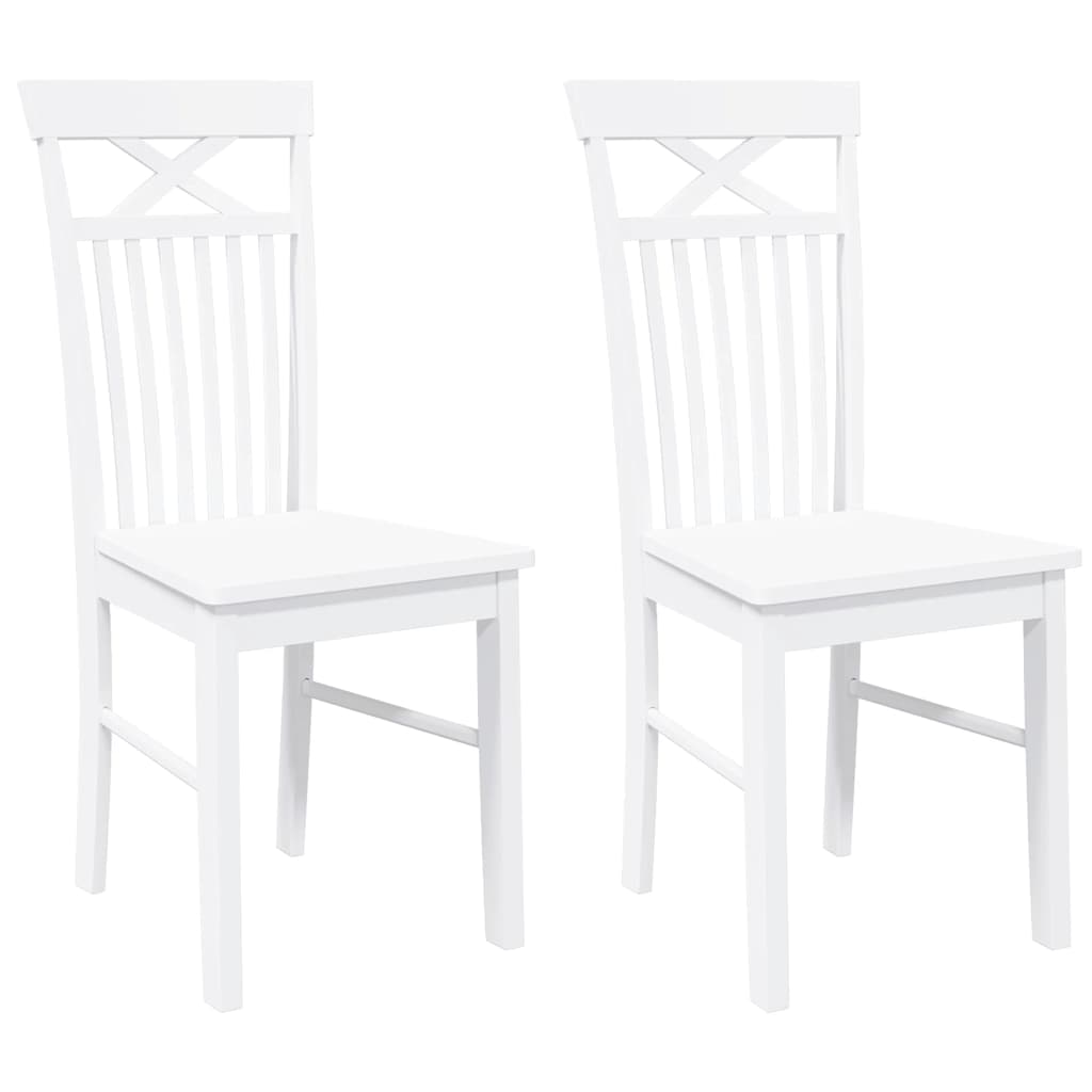 Chaises à manger 2 pcs blanc bois massif caoutchouc