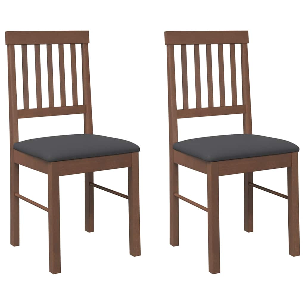 Chaises à manger coussins 2 pcs marron bois massif caoutchouc